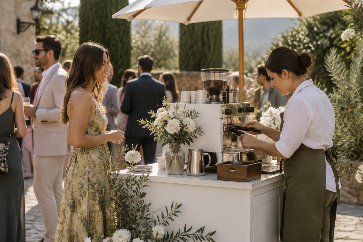 Barista preparing espresso for a guest at an outdoor event